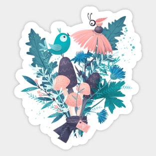 Bird, bug and flowers Sticker